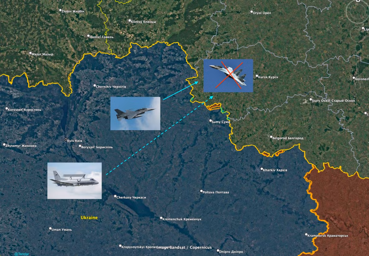 Máy bay cảnh báo sớm và kiểm soát trên không (AEW&amp;C) Saab 340 có thể đã hoạt động như một phương tiện kiểm soát theo dõi, phát hiện mục tiêu, và sau đó chỉ định chúng, gửi dữ liệu mục tiêu cho máy bay chiến đấu F-16 để đánh chặn. Tuy nhiên, tính đến thời điểm hiện tại, vẫn chưa có bằng chứng chính thức nào xác nhận cho các tuyên bố trên. Ảnh: @Tendar.