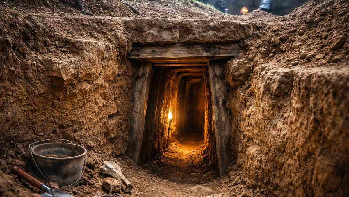 Điều đáng nói là bên trong hào nước này, các chuyên gia tìm thấy một đường hầm cổ. Ảnh: @Văn phòng Quản lý Di sản và Khảo cổ học Nhà nước Đức.