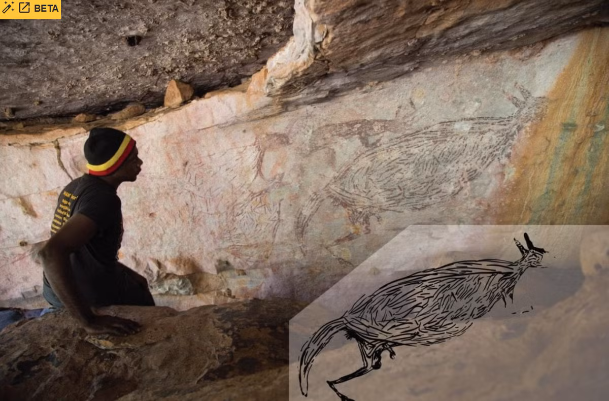 Sử dụng phương pháp xác định niên đại bằng cacbon phóng xạ, các chuyên gia của trường Đại học Melbourne đã xác định bức tranh này có niên đại khoảng 17.300 năm tuổi. Ảnh: @Đại học Melbourne.