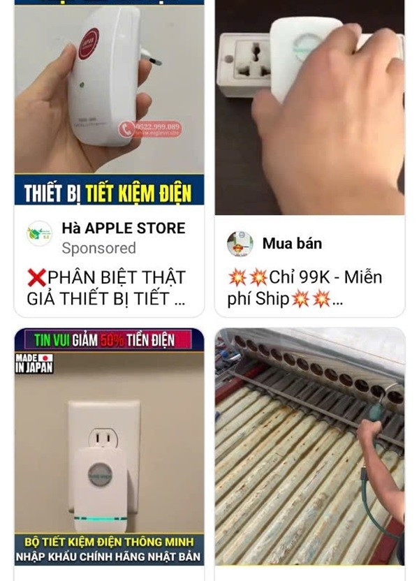 Thiết bị tiết kiệm điện rao bán tràn lan trên mạng xã hội. Ảnh chụp màn hình anh-1-845.jpg