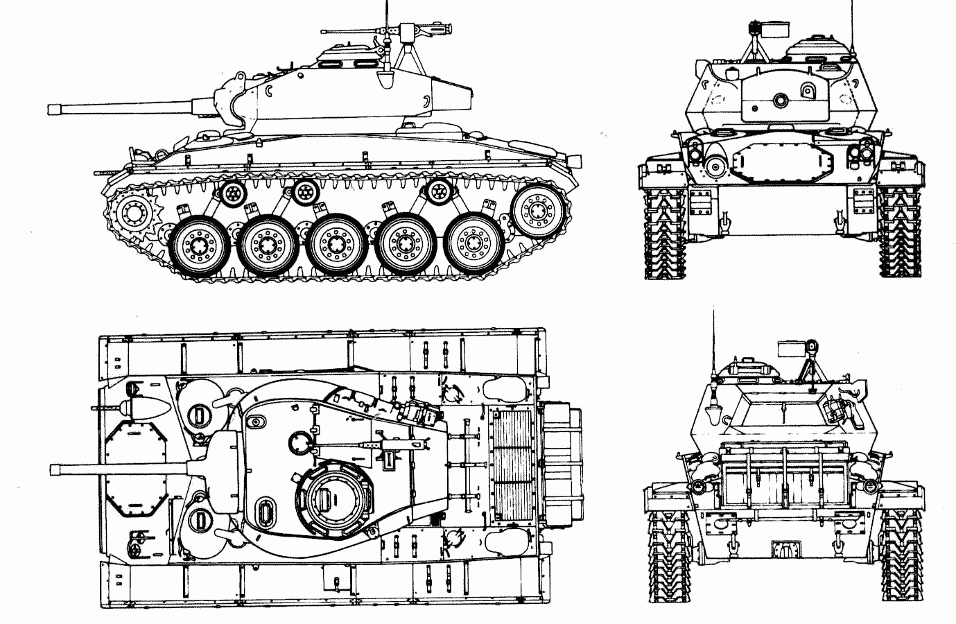 Xe tăng có trọng lượng 18,37 tấn, chiều dài 5,56m, chiều rộng 3m và chiều cao 2,77m. Kíp lái 5 người, bao gồm: chỉ huy, pháo thủ, người nạp đạn, lái xe, phụ lái/điều hành viên bộ đàm.
