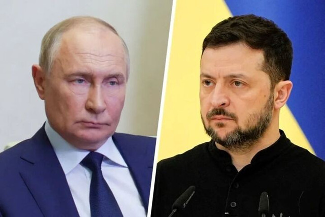 Tổng thống Nga Putin (trái) và Tổng thống Ukraine Zelensky. Ảnh: Getty. putinnga.png