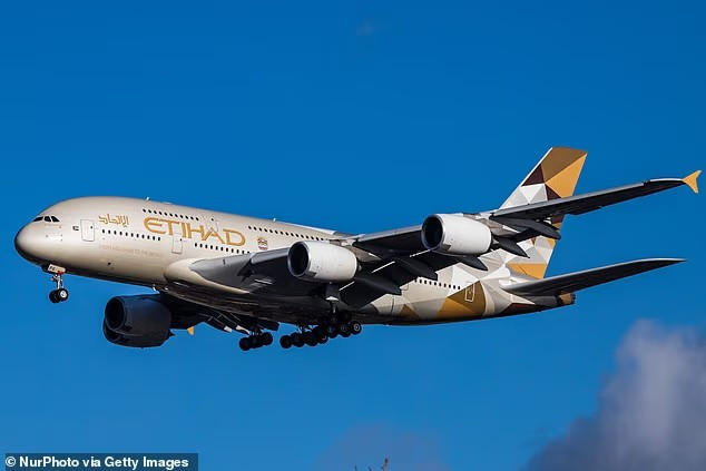 Một chiếc máy bay của hãng hàng không Etihad Airways. Ảnh: NurPhoto. maybay.png