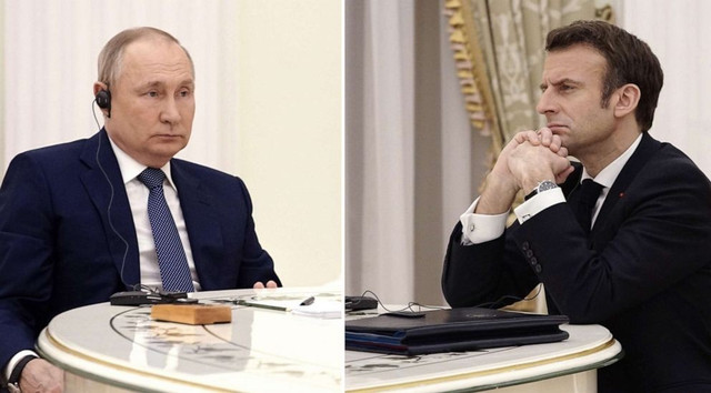 Tổng thống Nga Putin (trái) và Tổng thống Pháp Macron. Ảnh: ABC News. putin1.png