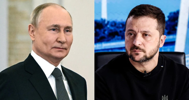 Tổng thống Nga Putin (trái) và Tổng thống Ukraine Zelensky. Ảnh: NBC News. putin.png