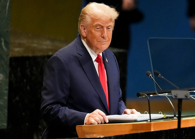 Tổng thống Trump phát biểu trước Đại hội đồng Liên Hợp Quốc ngày 23/9/2025. Ảnh: Bloomberg. trump4.png