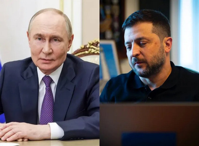 Tổng thống Nga Vladimir Putin (trái) và nhà lãnh đạo Ukraine Volodymyr Zelensky. Ảnh: Tass/Telegram. putin.png