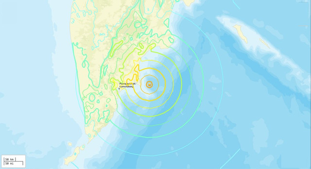 Trận động đất mạnh 7,8 độ Richter xảy ra ở khu vực Petropavlovsk-Kamchatsky (Nga) vào ngày 18/9. Ảnh: Cơ quan Khảo sát Địa chất Mỹ. kam.png