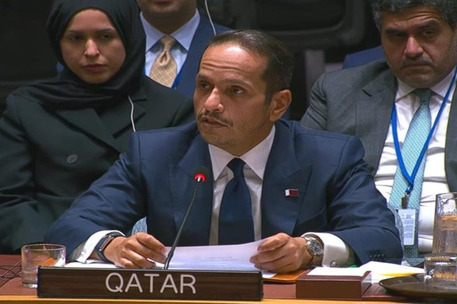 Thủ tướng Qatar Mohammed bin Abdulrahman Al-Thani tại cuộc họp của Hội đồng Bảo an Liên Hợp Quốc. Ảnh: Liên Hợp Quốc. qatar2.jpg