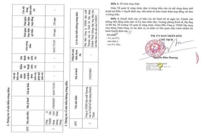 Quyết định số 2565/QĐ-UBND phê duyệt kết quả lựa chọn nhà thầu cho gói thầu Thi công xây lắp. Nguồn: MSC qd2.jpg
