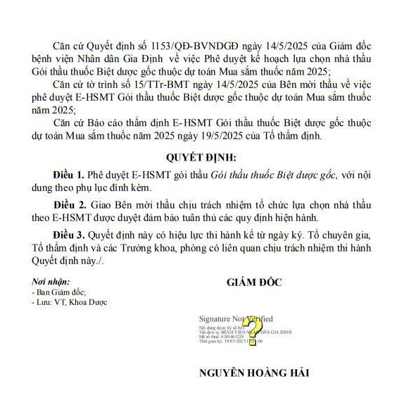 Quyết định phê duyệt E-HSMT. Nguồn: MSC bvndgd-2.jpg