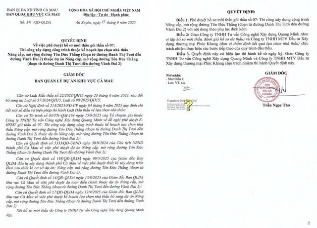 Quyết định số 34/QĐ-QLDA phê duyệt E-HSMT. Nguồn: MSC qd.jpg