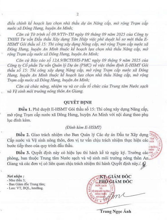 Quyết định số 296/QĐ-TTNSVSMTNT ngày 09/09/2025 phê duyệt hồ sơ mời thầu điện tử (E-HSMT). Nguồn: MSC qd-2.jpg