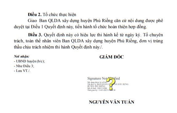 Quyết định phê duyệt KQLCNT gói thầu Nâng cấp đường dọc suối Dên, xã Phú Riềng, huyện Phú Riềng. Nguồn: MSC qd-tnbp-13.jpg