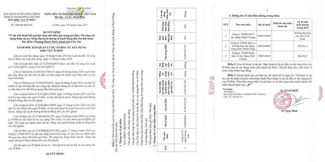 Quyết định số 148/QĐ-BQLDA ngày 29/09/2025, phê duyệt kết quả lựa chọn nhà thầu cho gói thầu "Thi công xây dựng" thuộc dự án Nâng cấp tuyến đường từ Rạch Đùng đến cầu Hội Quán (phường Phước Thới, TP. Cần Thơ). Nguồn: MSC qd.jpg