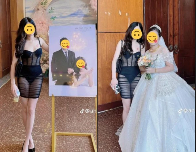 Diện váy xuyên thấu đi đám cưới, cô gái khiến dân mạng ngại giùm