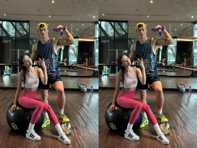 Bùi Tiến Dũng và vợ mẫu tây khoe visual cực phẩm tại phòng gym