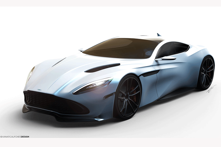 Mặt trước của Aston Martin DB11 Concept Design nổi bật với lưới tản nhiệt và cản trước tương đồng Aston Martin Vanquish.