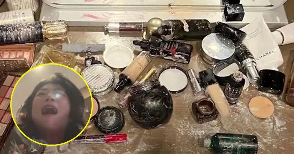 Tủ đồ mỹ phẩm bị cháu phá, gái xinh khóc thành dòng sông