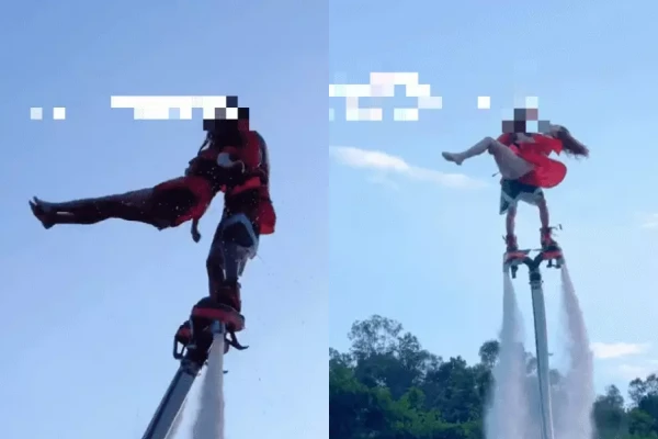Chơi flyboard gái xinh mặc váy ngắn bị tốc ngược "lộ hàng" 