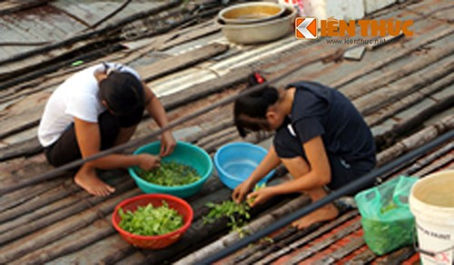 Trong ảnh là 2 người phụ nữ sau nhiều tiếng dạo khắp phố phường của Thủ đô đi bán đồ gốm sứ, họ trở về khu "nhà nổi" của mình lo cơm nước cho gia đình.