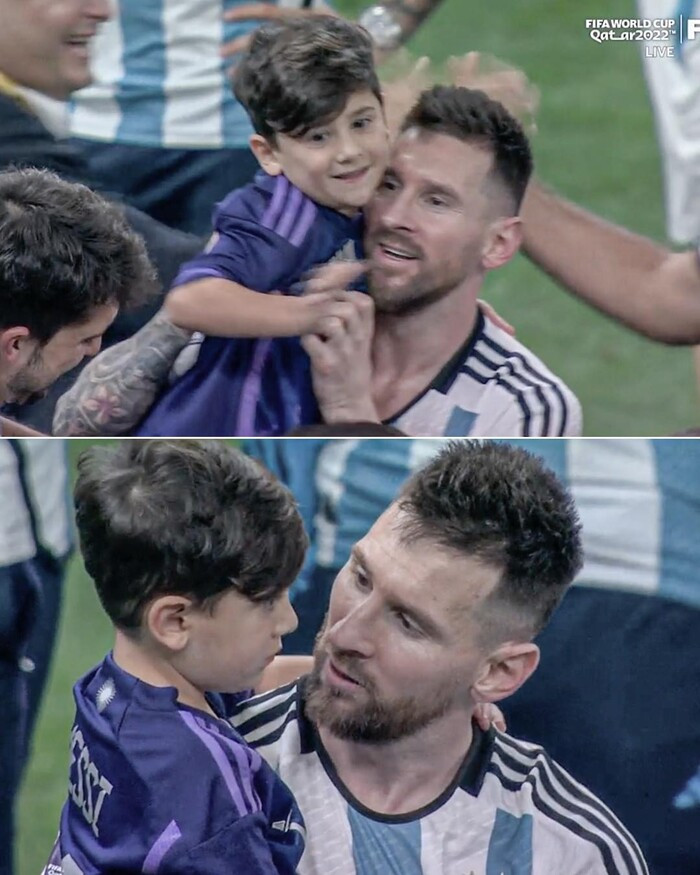 Messi chia sẻ niềm vui cùng con trai.