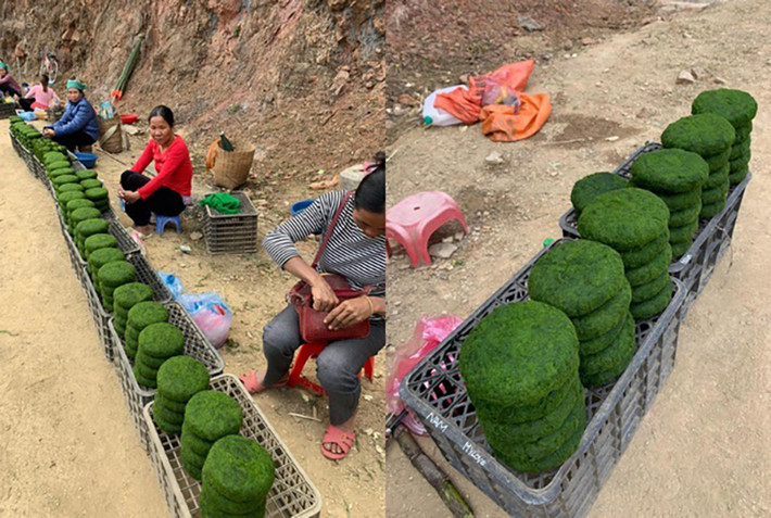 Sản phẩm rêu nướng cũng được nhiều người đăng bán như một đặc sản trên một số chợ mạng, mỗi gói rêu nướng có giá 30.000 đồng.