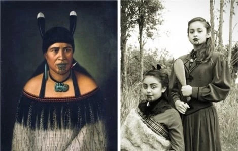 6. Xăm mặt của người Maori: Xăm mặt, người Maori. Người Maori là những người dân Châu Đại Dương, những người nổi tiếng về tình yêu đối với hình xăm. Đàn ông xăm khắp thân thể còn phụ nữ thì xăm cằm, cổ và môi. Họ sử dụng một loại dao đặc biệt, chứ không phải kim mà chúng ta quen dùng.