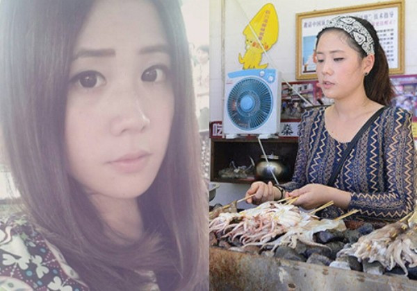 Hot girl mực nướng: Cô chủ cửa hàng bán mực nướng tại Thành Đô hiện rất nổi tiếng. Cô tên Diao Han Jing, 20 tuổi, đang mở quán cùng người yêu là Hujia Chen. Do xinh đẹp, nhiệt tình nên cửa hàng rộng 30 m2 của Diao lúc nào cũng có khách xếp hàng mua mực. Nhờ thế, cặp đôi theo học tại ĐH khoa học điện tử và công nghệ sinh học Thành Đô có thể thu về hơn 100.000 nhân dân tệ/tháng (khoảng 350 triệu đồng).