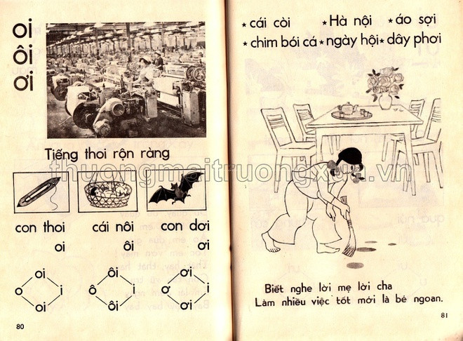 Các bài học về đạo đức, cuộc sống được lồng ghép vào từng bài giảng. Ví dụ, qua bài ghép vần "oi", "ôi", "ơi", trẻ được dạy phải nghe lời mẹ cha và làm nhiều việc tốt như quét sân, dọn nhà.