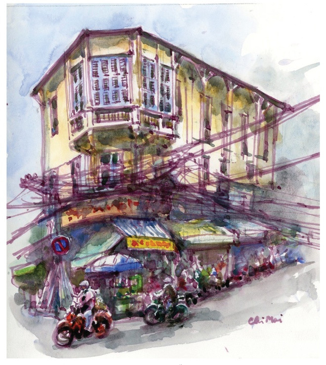 br/> Ký họa dãy nhà ba tầng cửa tiệm mặt phố kiến trúc thời Pháp ở số 53 Nguyên Thi, quận 5. Theo Niên giám Đông Dương năm 1906, đầu thế kỷ 20, nơi đây là tiệm Quang Vinh Thận của ông Lương Ngọc Hiếu bán các hàng hóa Pháp.