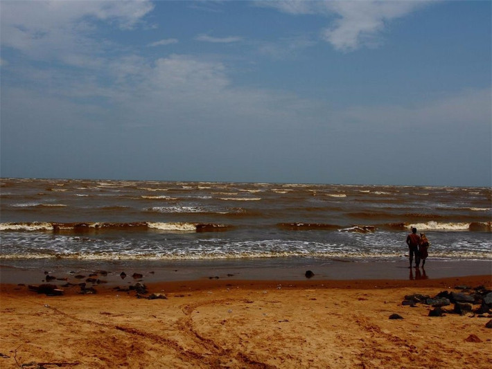 Bãi biển Chandipur, Chandipur, Ấn Độ.Khi thủy triều lên cao, bãi biển Chandipur cũng giống như bất cứ bãi biển nào nhưng khi thủy triều xuống thấp, nước rút tới tận 5 km, du khách có thể thấy đáy biển và ra đó để xem những loài thân mềm độc đáo, gỗ trôi dạt, cua biển và những loài khác mà không thể thấy trên bãi biển.