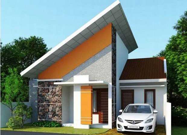 Thiết kế theo phong cách hiện đại, mái lệch khá ấn tượng, màu sắc trẻ trung, mẫu nhà này phù hợp cho gia đình trẻ