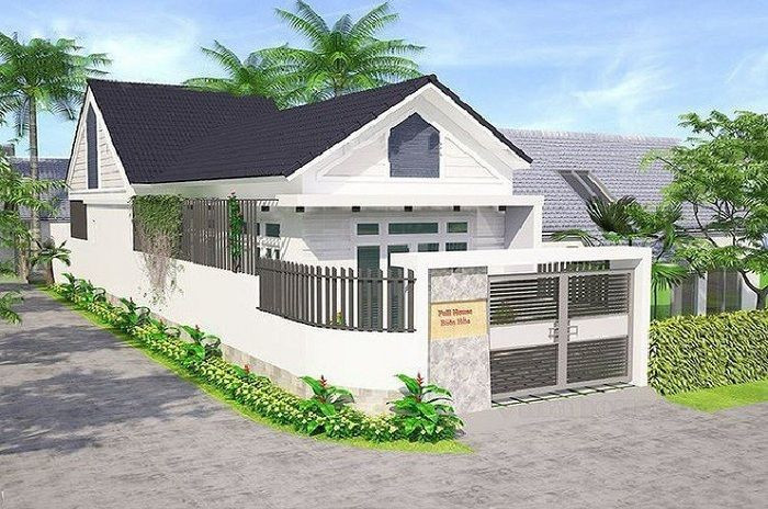 Mẫu nhà này có diện tích 100m2, được thiết kế với phong cách thanh lịch, trang nhã. Chi phí xây dựng khoảng 600 triệu đồng