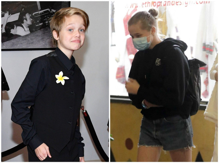 2021 là năm đánh dấu sự thay đổi của Shiloh. Từ cô bé nổi tiếng với phong cách unisex, thường xuyên diện đồ nam, Shiloh xuất hiện cạnh Angelina Jolie trong hình ảnh nữ tính, tóc búi cao. Ảnh: Getty, VCG.