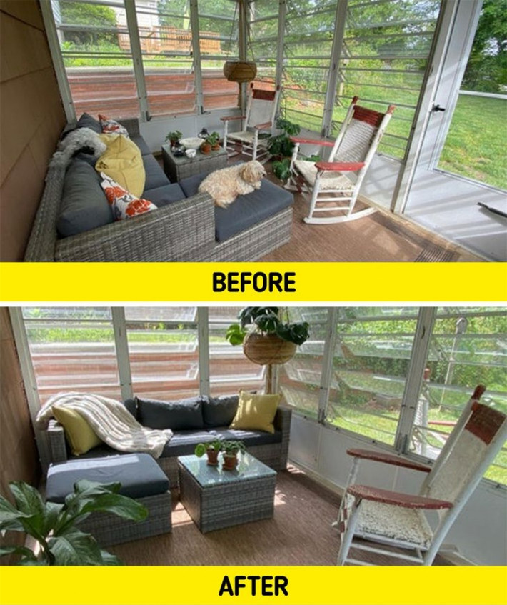 ##sc### Kê lại ghế sofa để hưởng trọn vẹn sự ấm áp của ánh nắng mặt trời cùng đặt thêm vài chậu cây, căn phòng trông như bức ảnh chụp trên tạp chí.