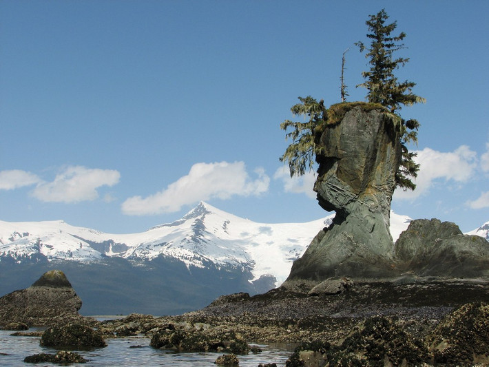 Mặt đá tự nhiên, Petersburg, Alaska: Một khuôn mặt được hình thành từ tảng đá tự nhiên xuất hiện trong khu vực Wrangell-Petersburg của Alaska. Du khách đến nơi này bằng thuyền và chiêm ngưỡng khung cảnh ngoạn mục của khối đá trông như đầu người nổi bật trên hậu cảnh là sông băng Sumdum.