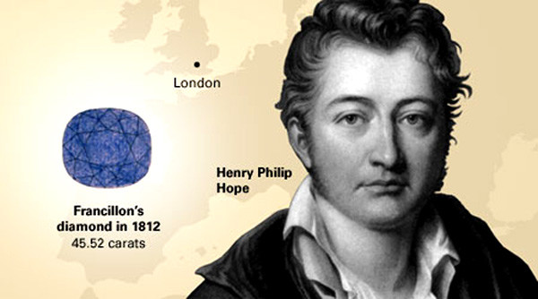 Năm 1813, viên kim cương thuộc về Herry Philip Hope (cái tên “Hope Diamond” có từ đó). Sau đó, ông Hope vừa phá sản vừa mất mạng.