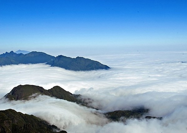 2. Phan Xi Păng mây mù. Nóc nhà Đông Dương như đang bơi trong lớp mây mù, không khác gì một bức tranh thủy mặc sống động.