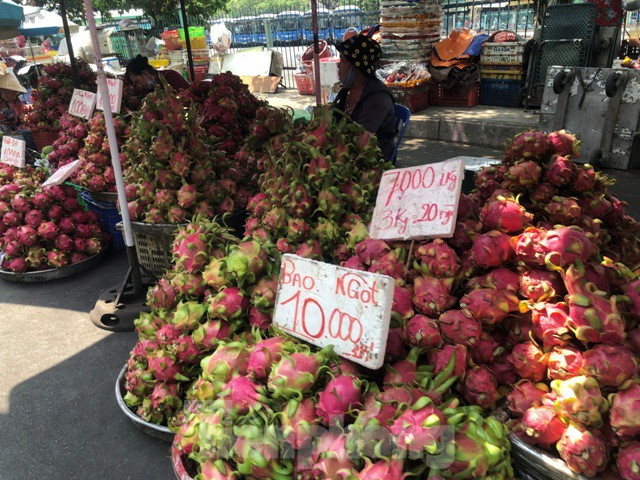##s###Thanh long cũng rớt giá, chỉ còn 10.000 đồng/kg, mua 3kg giá 20.000 đồng. Thanh long chất các quầy sọt đỏ rực một góc chợ