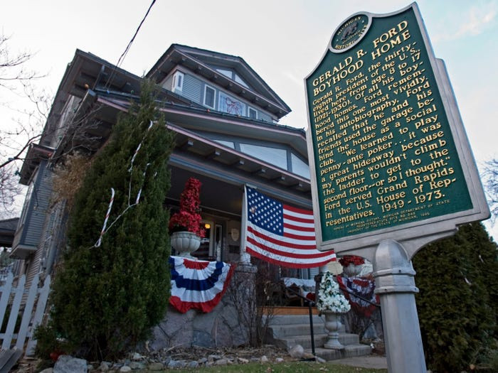 Tổng thống thứ 38 của Mỹ Gerald Ford (1913-2006) sống ở Grand Rapids, Michigan từ năm 8 tuổi đến năm 17 tuổi. Ảnh: AP.
