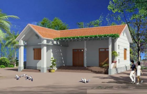 Ngôi nhà cấp 4 này được xây dựng ở giữa một mảnh đất rộng thuộc làng quê. Thiết kế đơn giản vừa tạo nét mộc mạc, yên bình vừa giúp gia chủ tiết kiệm tối đa chi phí xây dựng