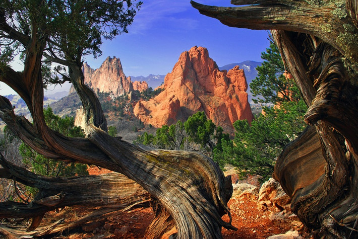 br/> Cảnh quan nổi bật của Garden of the Gods là các lớp đá trầm tích gồm đá cát trắng, hồng và đỏ rực, được bồi tụ theo chiều ngang nhưng hiện tại đã nghiêng theo phương thẳng đứng do sự nâng lên của dãy núi Rocky và Pikes Peak. Những khối sa thạch khổng lồ tại "khu vườn của các vị thần" có nhiều hình dạng khác nhau, tạo cho du khách cảm giác như lạc đến một thế giới khác. Ảnh: USA Today.