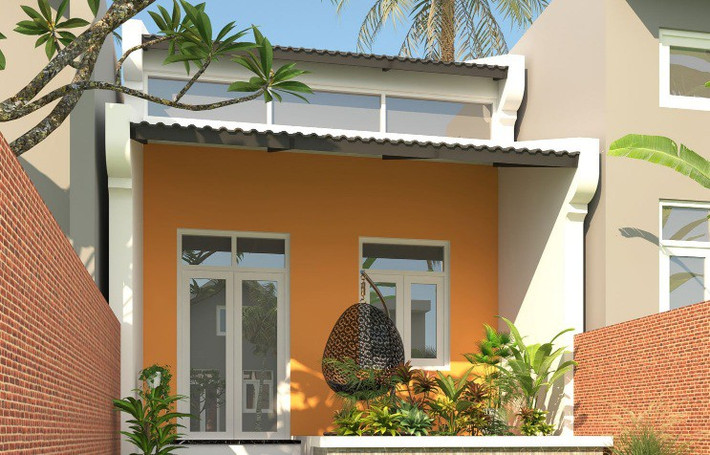 Nhà ống 1 tầng xây trên diện tích 5x26m mang kiến trúc Hội An. Nhà gồm 1 phòng khách, 1 phòng bếp, 2 phòng ngủ, 2 vệ sinh. Ảnh: Thietkethicongnhadep.