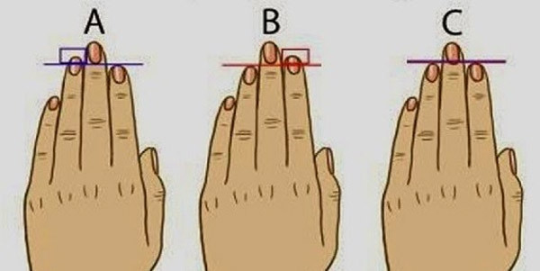 Ngón trỏ và ngón đeo nhẫn có chiều dài gần như bằng nhau. Nếu ngón trỏ có độ dài bằng ngón đeo nhẫn hoặc khoảng cách rất nhỏ thì chứng tỏ người này có tài và thông minh, nghiêm khắc với bản thân, có chí tiến thủ.
