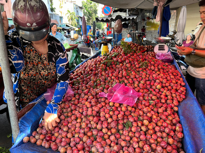 Trưa 26/5, tại chợ Hòa Bình (quận 5), xe mận bán dạo thu hút rất đông chị em đến chọn mua, có người mua 1 kg, nhưng cũng có khách gom tới 2 - 3 kg. Giá mận hậu tại đây là 35.000 đồng/kg. Người bán cam kết bao giòn, ngọt và "không ngon không lấy tiền". "Mận hậu mỗi năm chỉ có một mùa, kéo dài khoảng 2 tháng nên ai cũng tranh thủ mua thưởng thức. Hiện mận hậu đang vào mùa nên có giá rẻ. Trung bình mỗi ngày tôi bán hết xe mận này hơn 50 kg" - người bán cho biết.