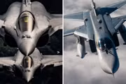 Các tiêm kích Rafale (bên trái) và Su-24M.