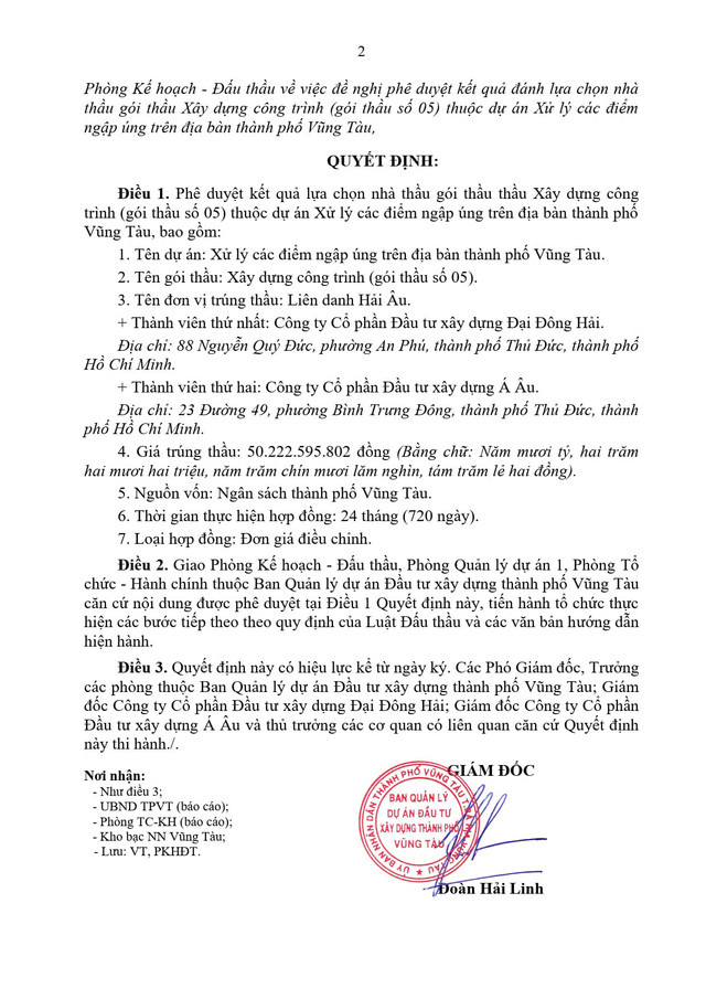 Quyết định số 4539/QĐ-BQLDA phê duyệt cho Liên danh Hải Âu (Công ty Cổ phần Đầu tư Xây Dựng Đại Đông Hải - Công ty Cổ phần Đầu tư Xây dựng Á Âu) trúng thầu (Nguồn MSC) qd-4539-2.jpg