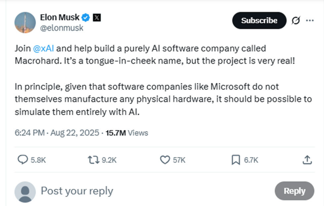 Elon Musk lý giải về tính khả thi của việc mô phỏng hoàn toàn bằng AI. Nguồn: X screen-shot-2025-09-04-at-063723.png