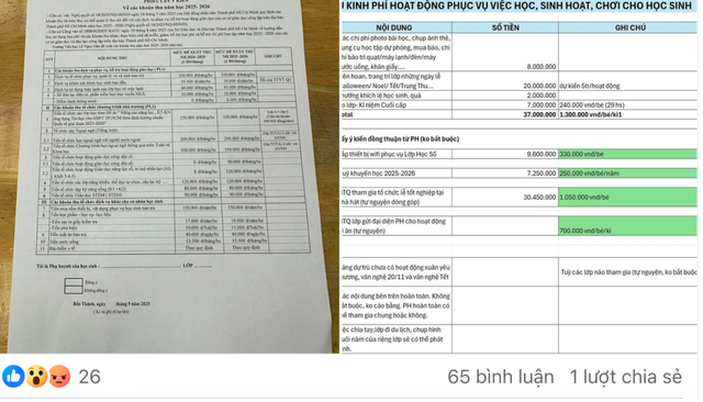 Khoản thu đầu năm được phụ huynh đưa lên mạng xã hội. Ảnh chụp màn hình screen-shot-2025-09-18-at-085606.png